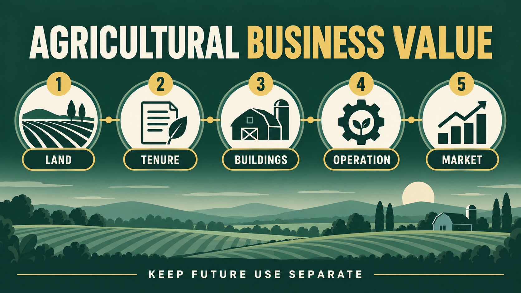 Five agricultural business value checks: land, tenure, buildings, operation and market