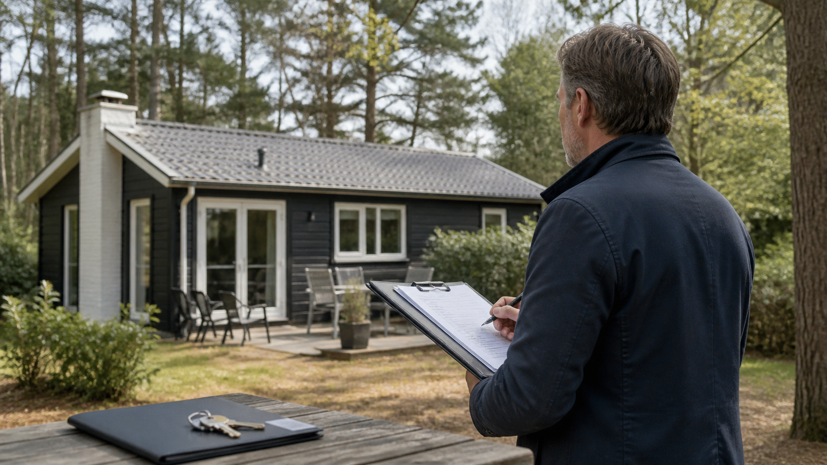Een taxateur bekijkt een recreatiewoning en de bijbehorende verhuurgegevens